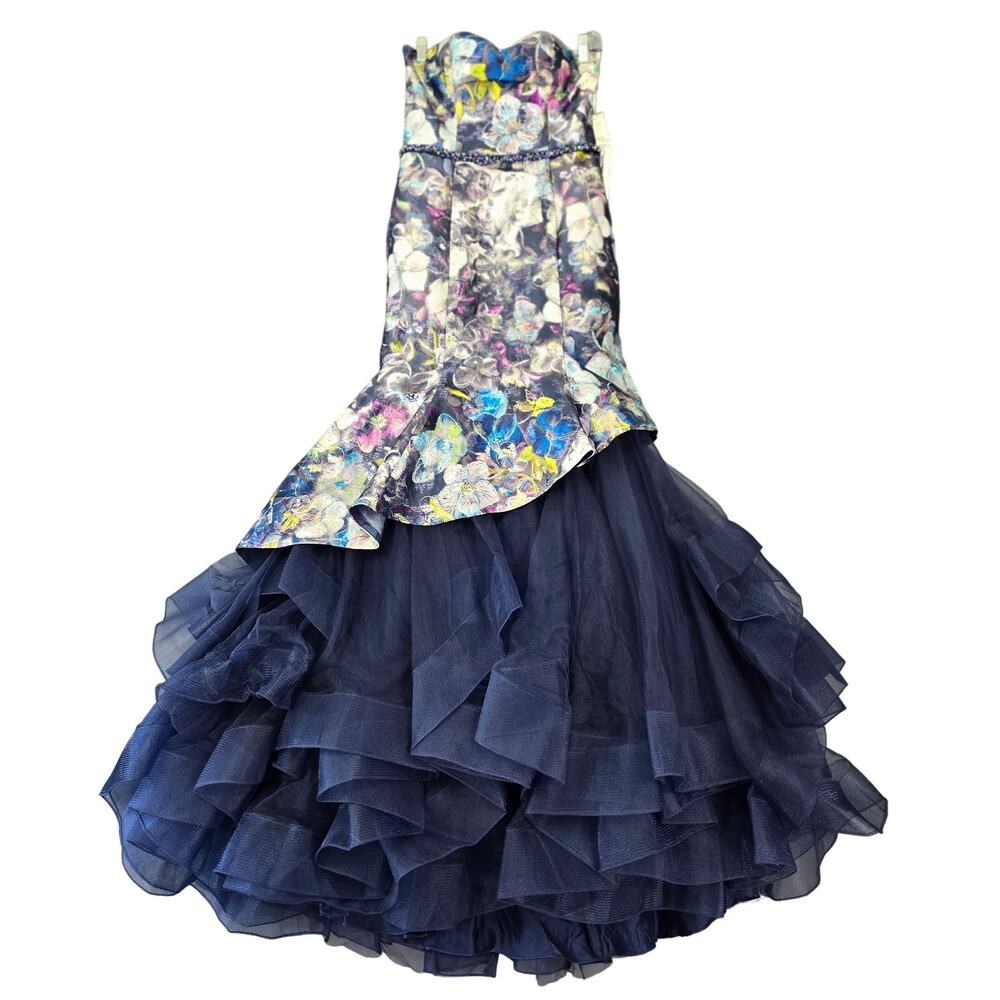 Ellie Wilde Blue Dress NEW $355 Formal Maxi Strapless Tulle Mermaid Women Size 4